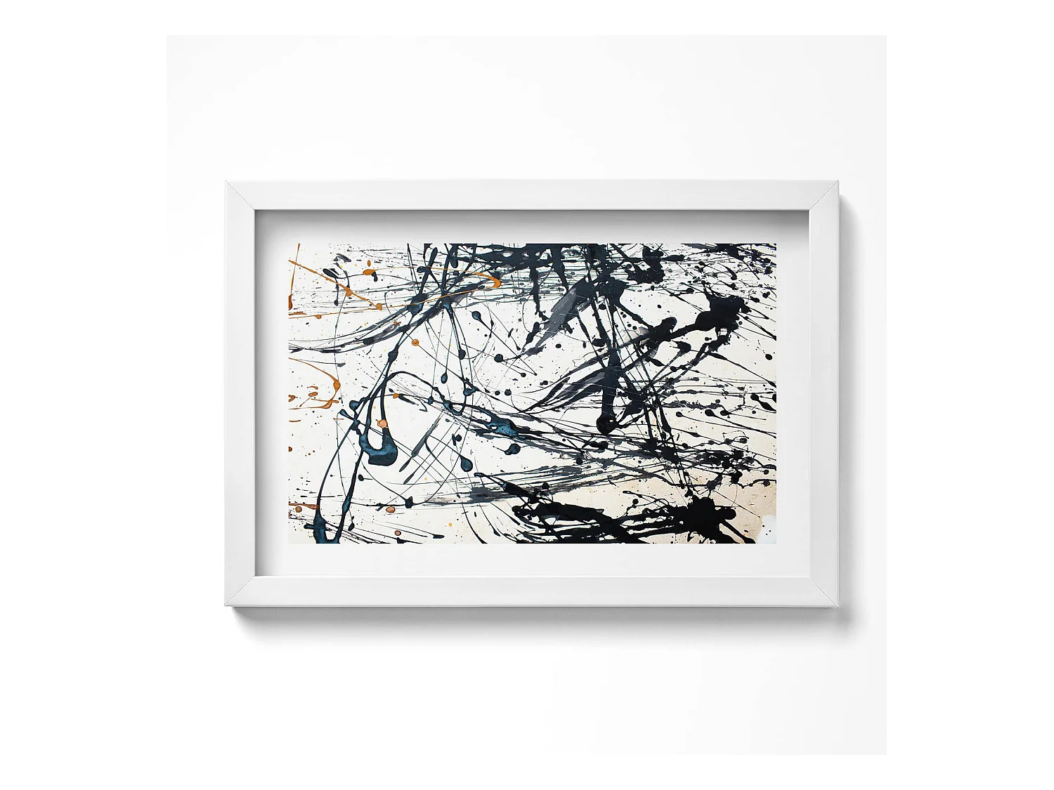 Tableau décoratif avec cadre blanc, Abstraction minimaliste avec détails dorés 30 x 20 cm – Parfait pour le salon ou la chambre