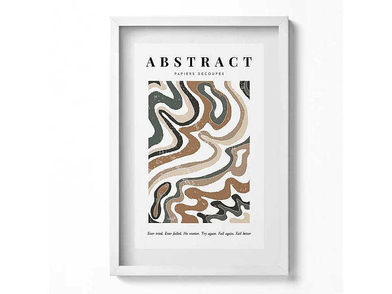 Decoratief schilderij met witte lijst, Lineaire bohemien abstractie 40 x 60 cm – Perfect voor de woon- of slaapkamer