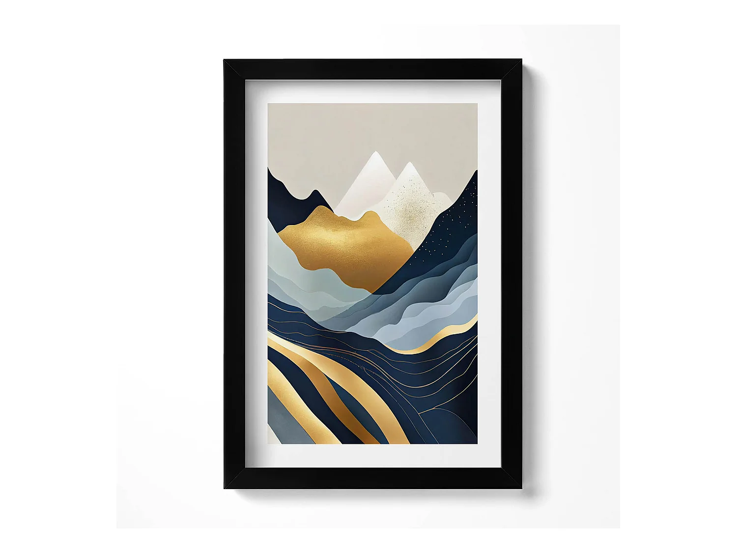 Tableau décoratif avec cadre noir, Montagnes abstraites 20 x 30 cm – Parfait pour le salon ou la chambre