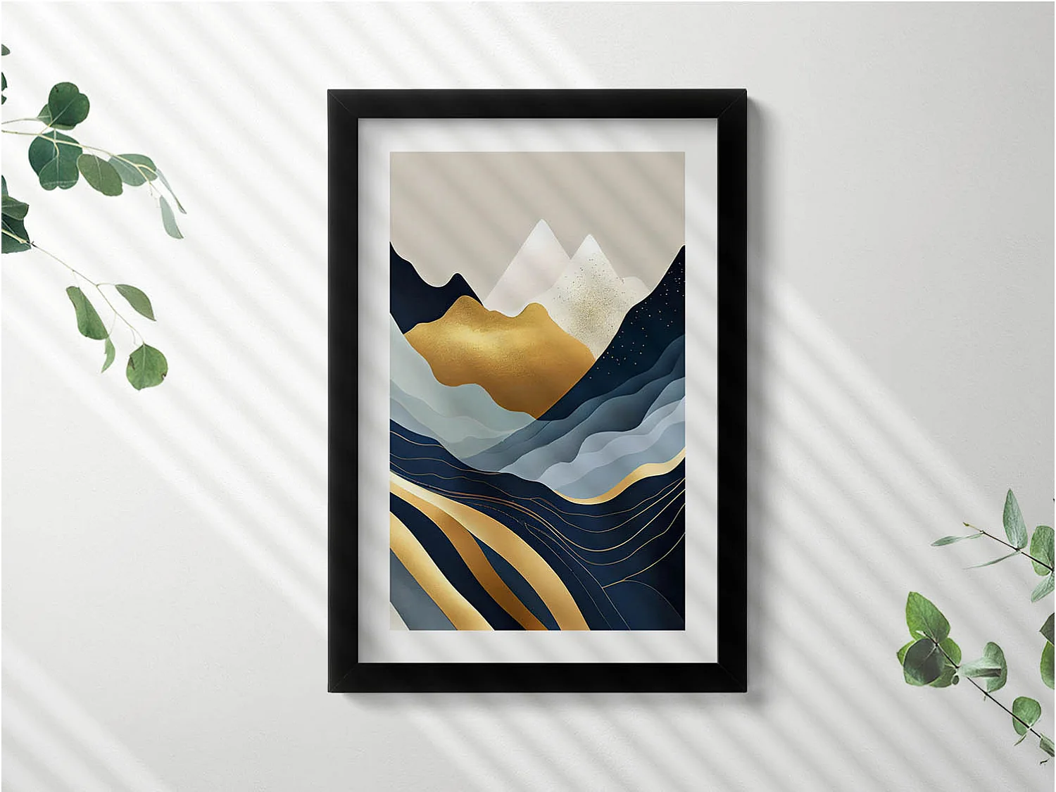 Tableau décoratif avec cadre noir, Montagnes abstraites 20 x 30 cm – Parfait pour le salon ou la chambre