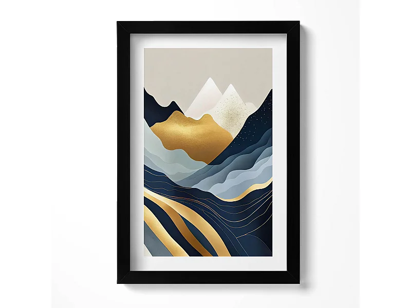 Dekoratives Gemälde mit schwarzem Rahmen, Abstrakte Berge 20 x 30 cm – Perfekt für das Wohn- oder Schlafzimmer
