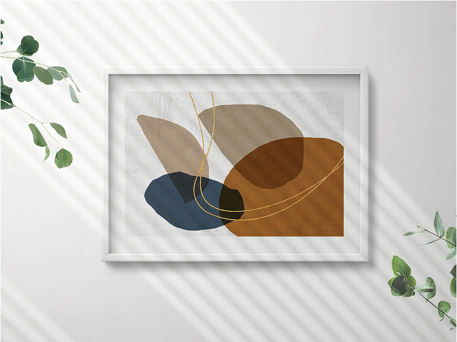 Dekoratives Gemälde mit weißem Rahmen, abstrakte böhmische Komposition 70 x 50 cm – perfekt für das Wohn- oder Schlafzimmer