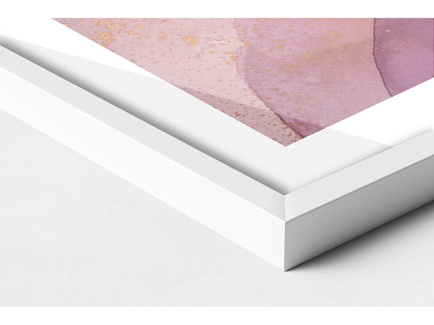 Tableau décoratif avec cadre blanc, Abstraction rose avec de l'or 70 x 50 cm– Parfait pour le salon ou la chambre