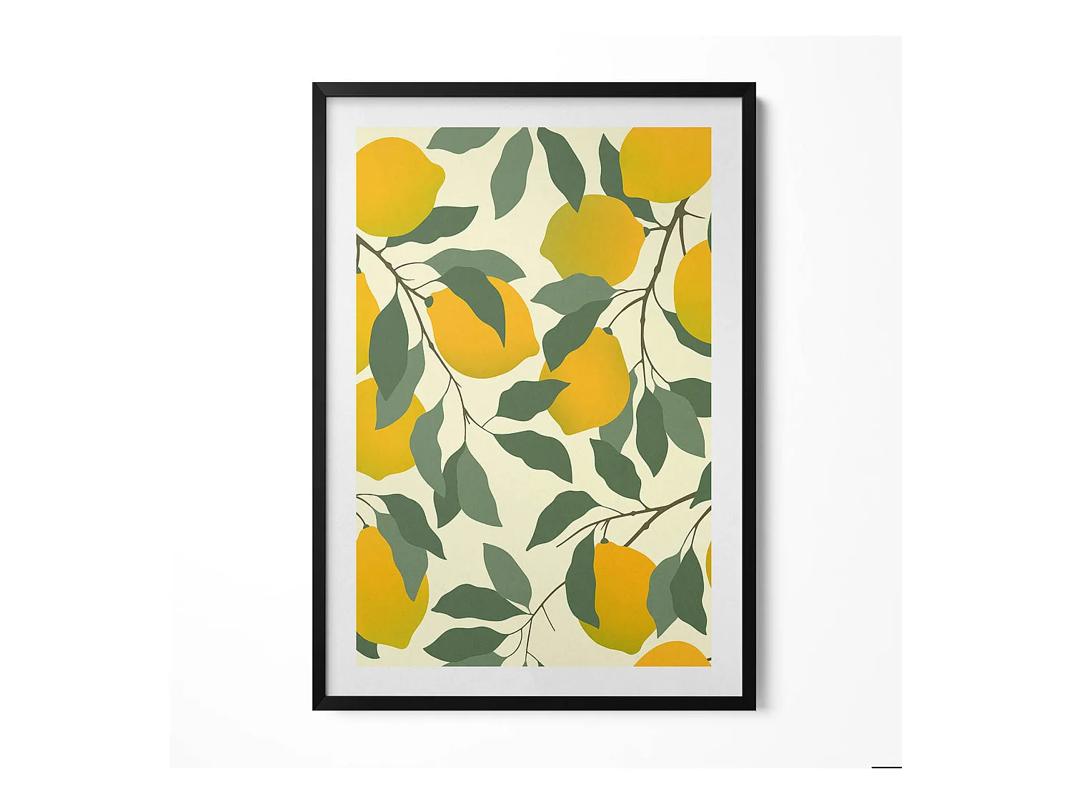 Tableau décoratif avec cadre noir, Illustration de citrons 70 x 100 cm– Parfait pour le salon ou la chambre