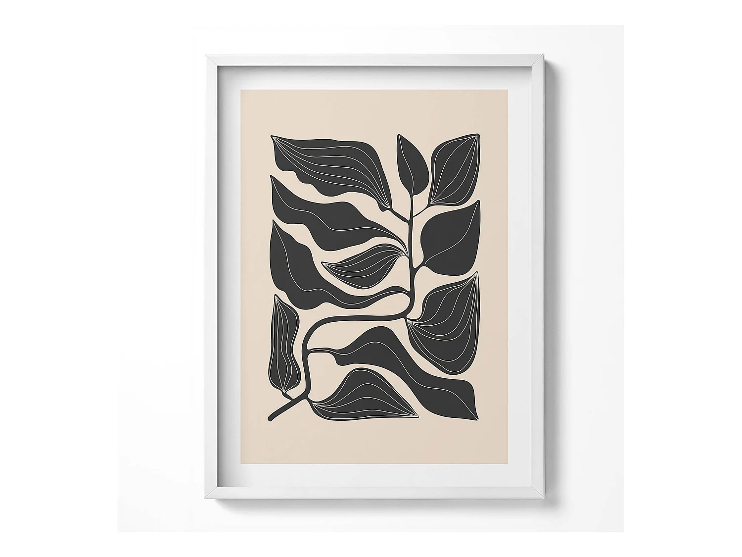 Tableau décoratif avec cadre blanc, Plantes minimalistes 60 x 80 cm– Parfait pour le salon ou la chambre