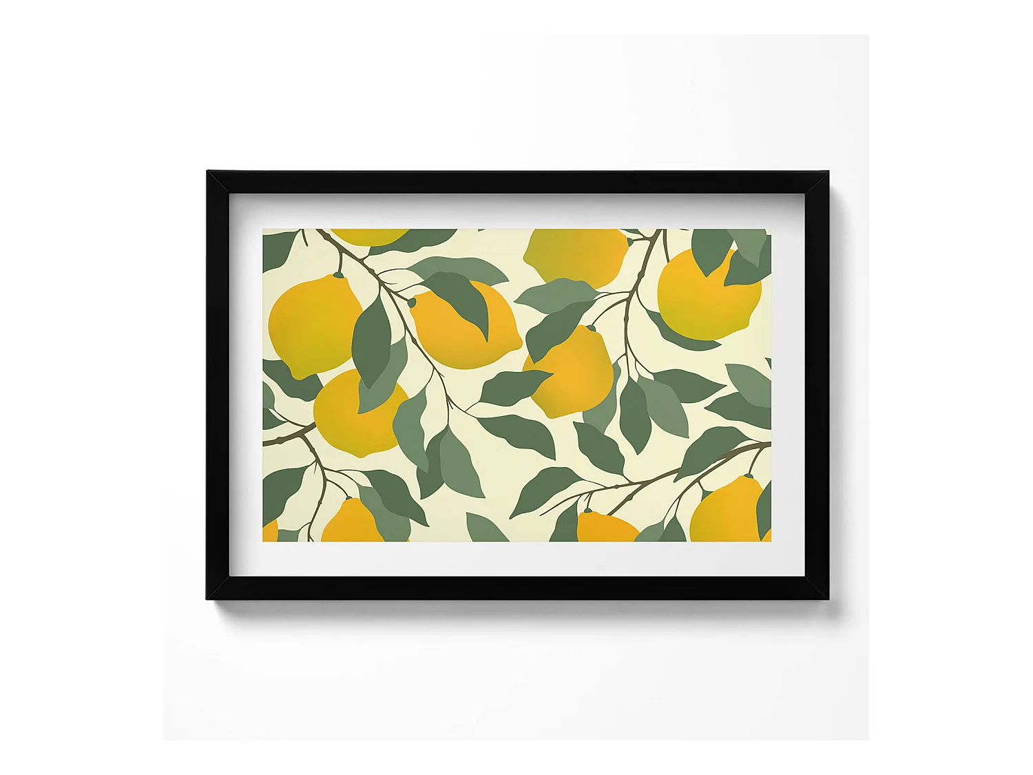 Tableau décoratif avec cadre noir, Illustration de citrons 60 x 40 cm– Parfait pour le salon ou la chambre