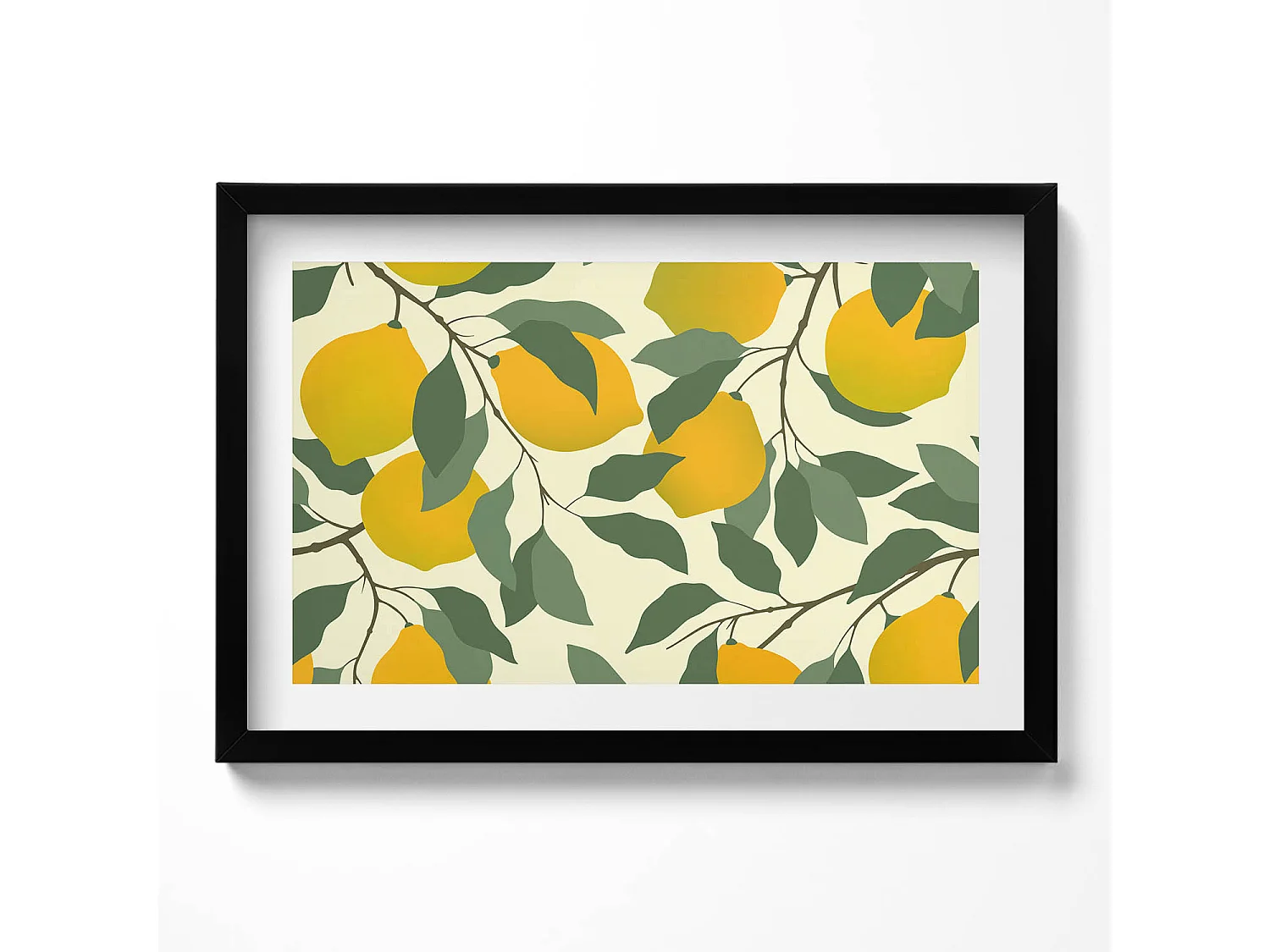 Dekoratives Gemälde mit schwarzem Rahmen, Illustration von Zitronen 60 x 40 cm – Perfekt für das Wohn- oder Schlafzimmer