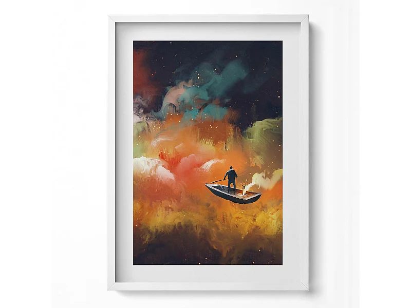 Dekoratives Gemälde mit weißem Rahmen, Eine abstrakte Vorstellung vom Erwachsenenleben 50 x 70 cm – Perfekt für das Wohn- oder Schlafzimmer