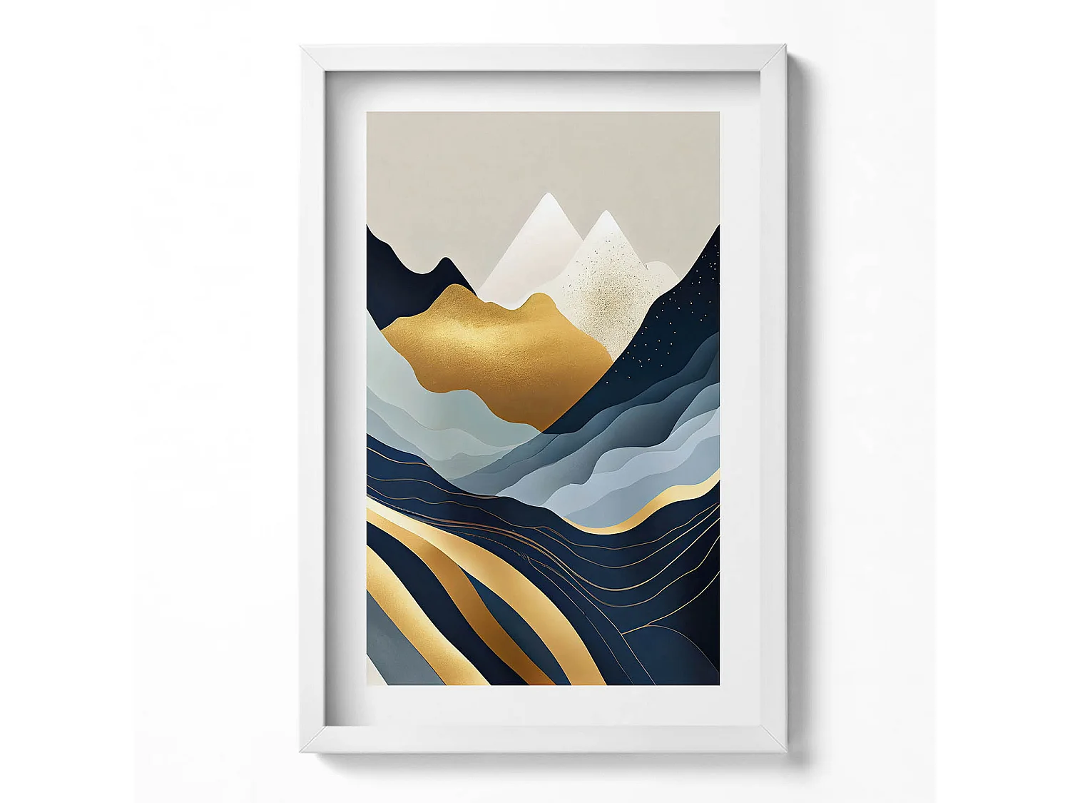 Dekoratives Gemälde mit weißem Rahmen, Abstrakte Berge 40 x 60 cm – Perfekt für das Wohn- oder Schlafzimmer