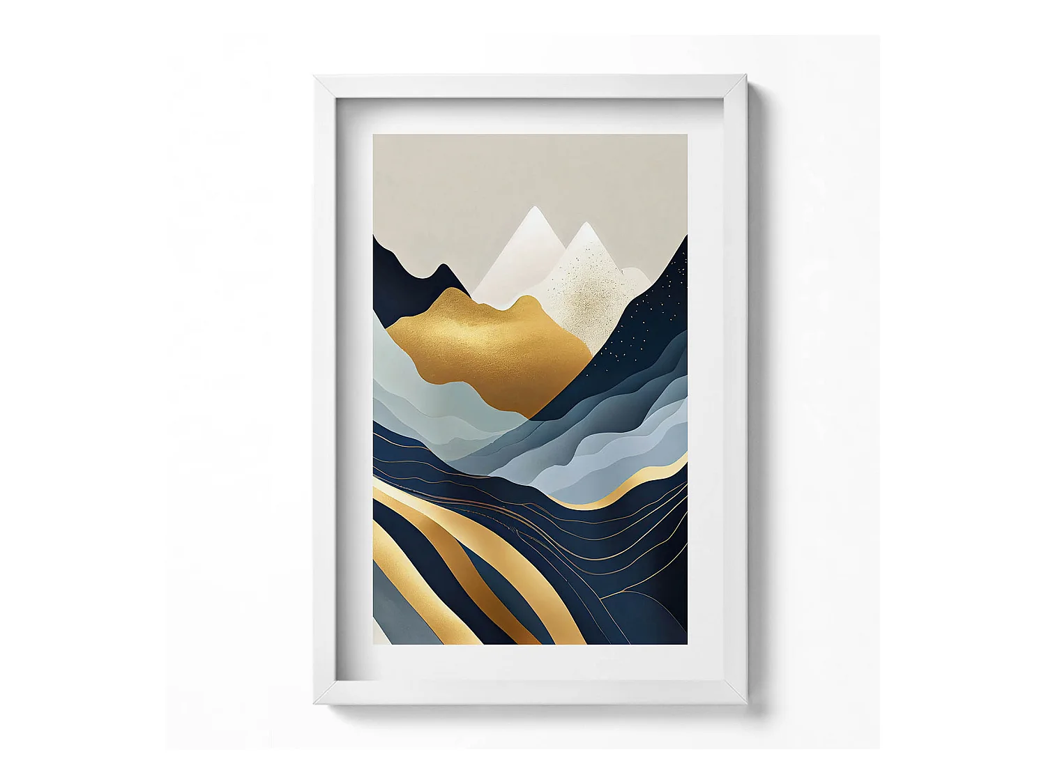 Tableau décoratif avec cadre blanc, Montagnes abstraites 40 x 60 cm– Parfait pour le salon ou la chambre