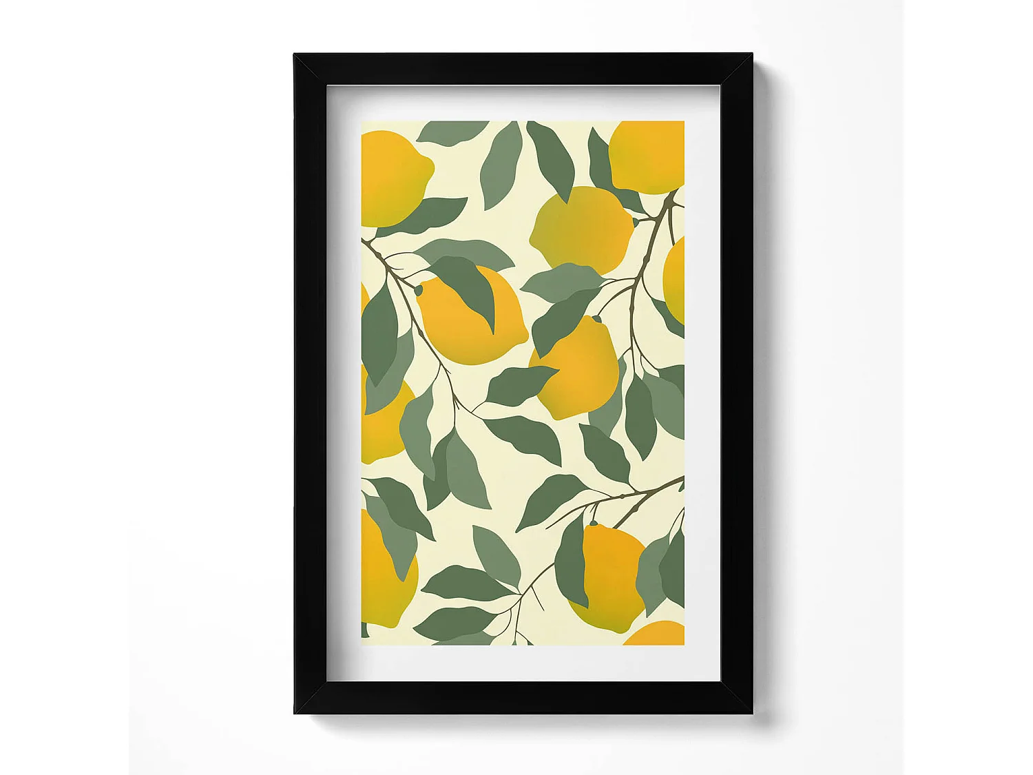 Dekoratives Gemälde mit schwarzem Rahmen, Illustration von Zitronen 20 x 30 cm – Perfekt für das Wohn- oder Schlafzimmer