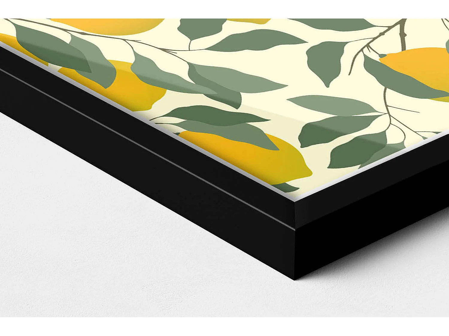 Dekoratives Gemälde mit schwarzem Rahmen, Illustration von Zitronen 20 x 30 cm – Perfekt für das Wohn- oder Schlafzimmer