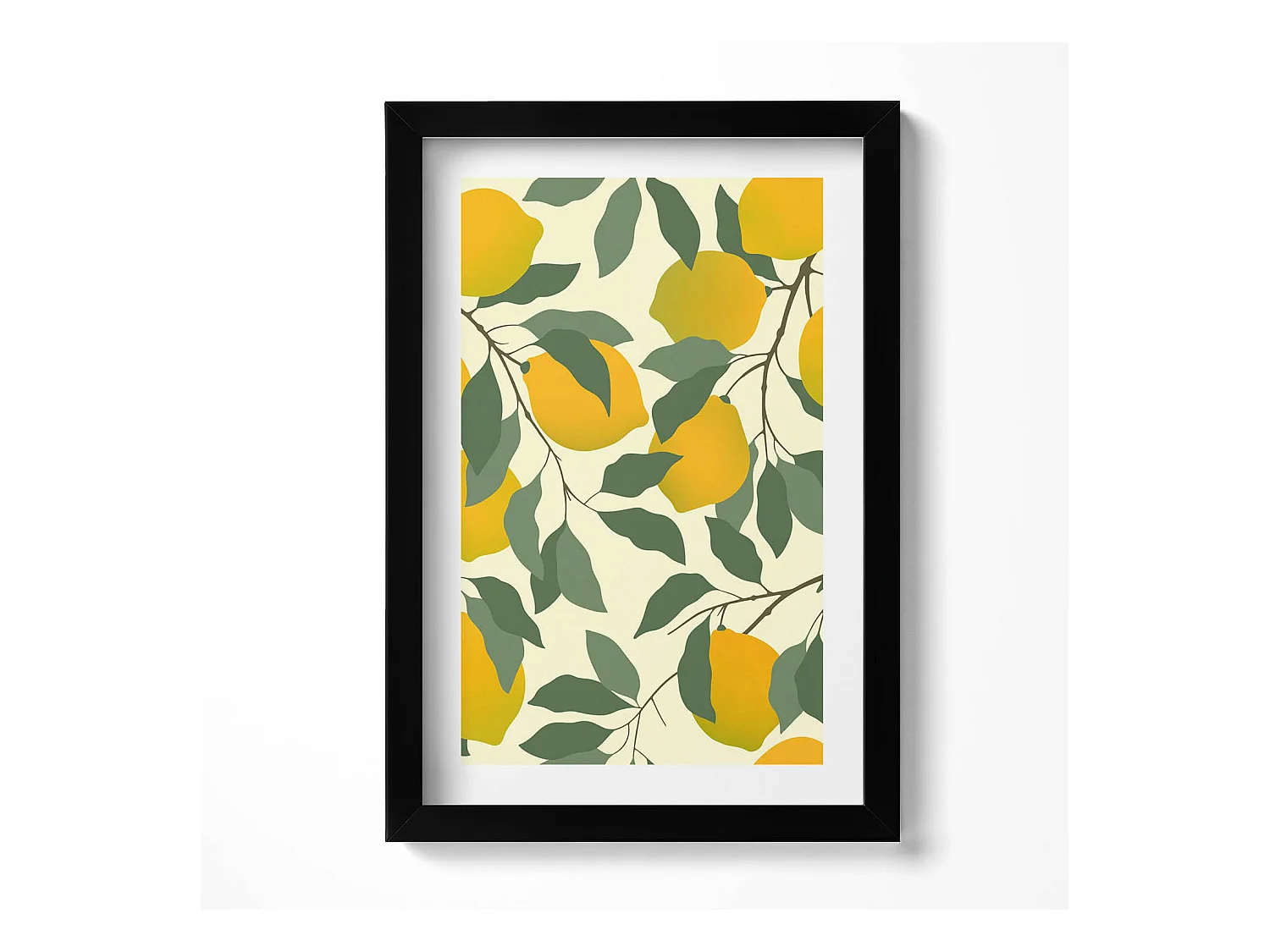 Tableau décoratif avec cadre noir, Illustration de citrons 20 x 30 cm – Parfait pour le salon ou la chambre