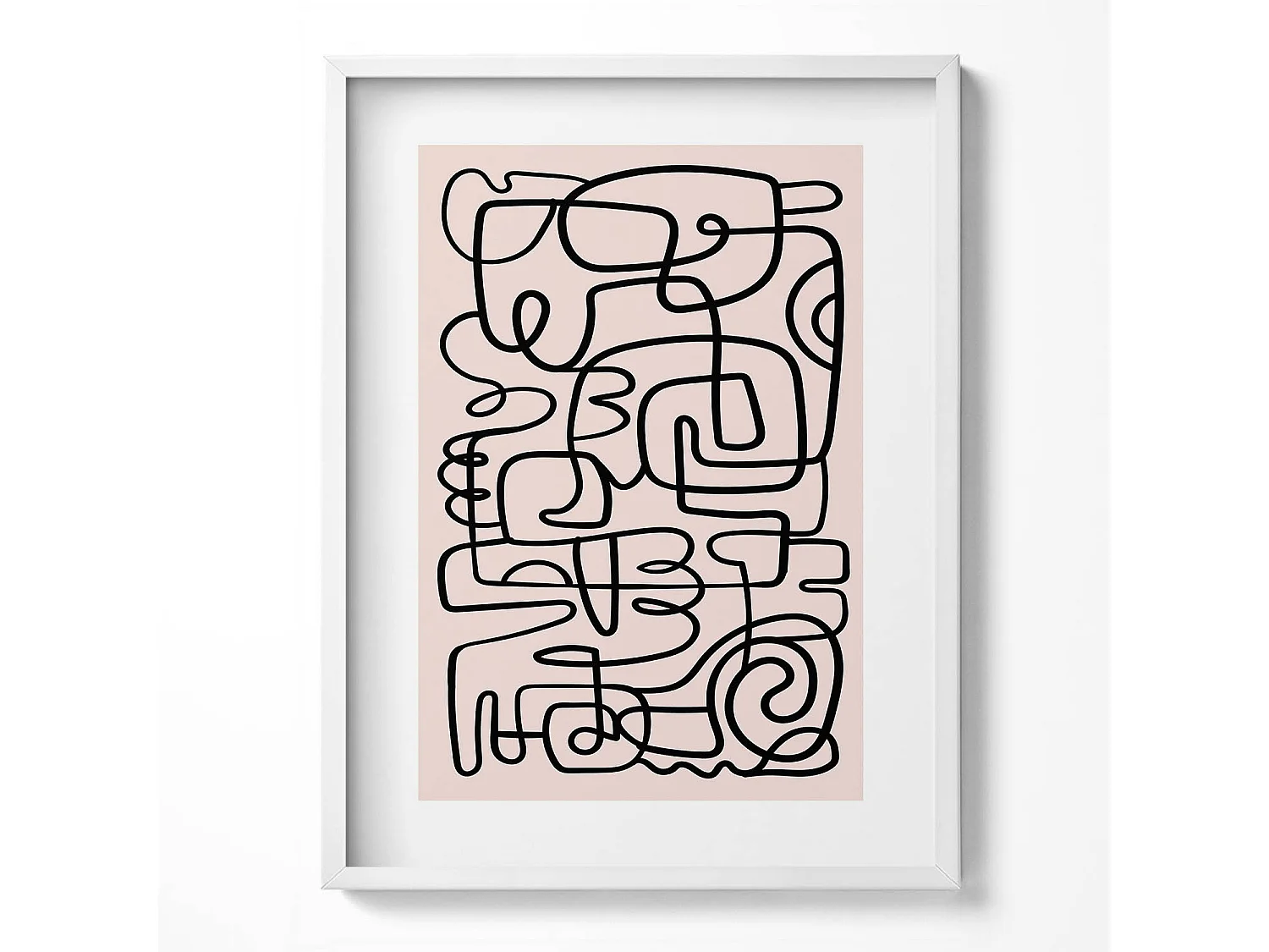 Dekoratives Gemälde mit weißem Rahmen, abstrakte Kunstformen 60 x 80 cm – perfekt für das Wohn- oder Schlafzimmer