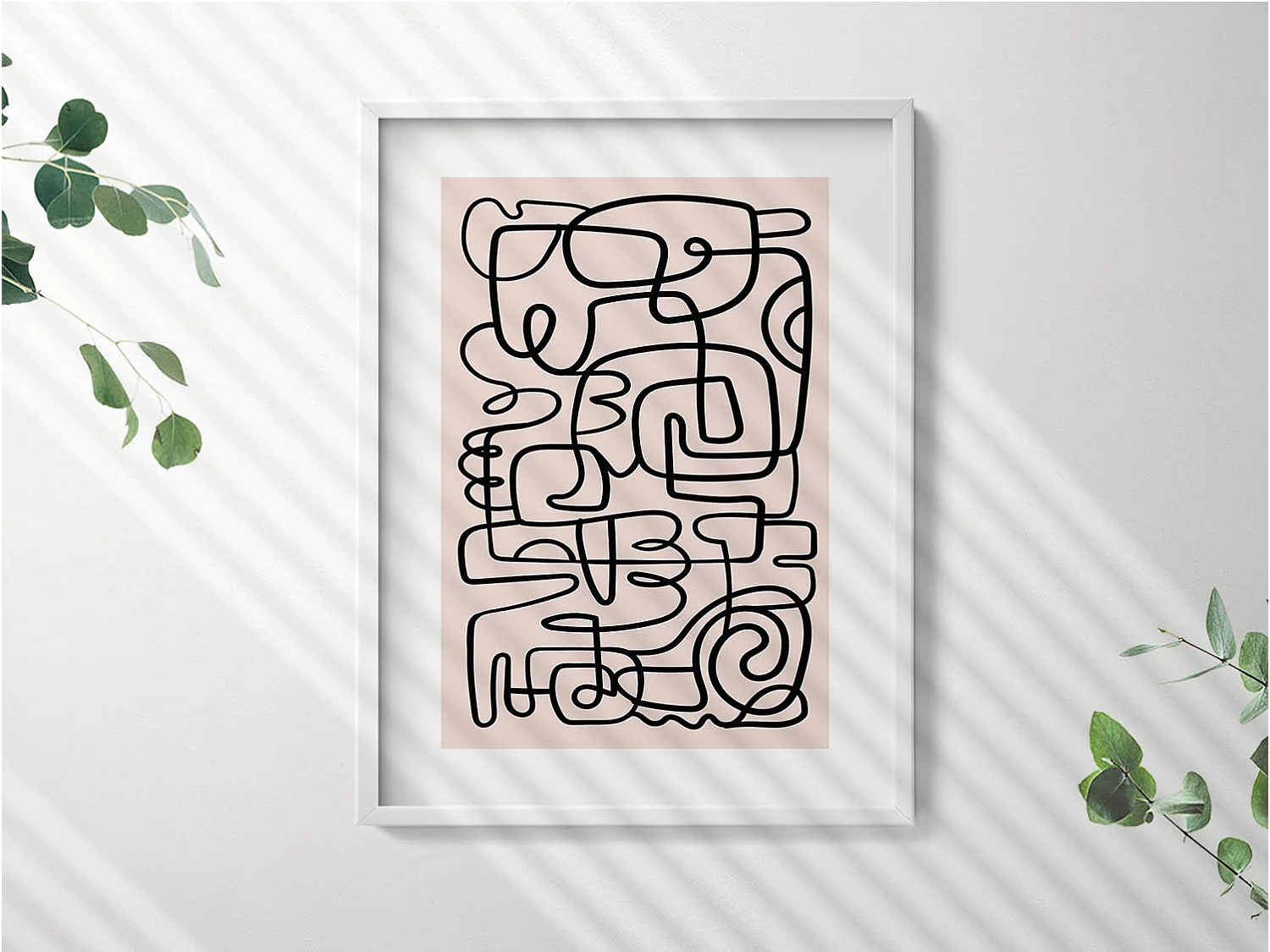 Dekoratives Gemälde mit weißem Rahmen, abstrakte Kunstformen 60 x 80 cm – perfekt für das Wohn- oder Schlafzimmer