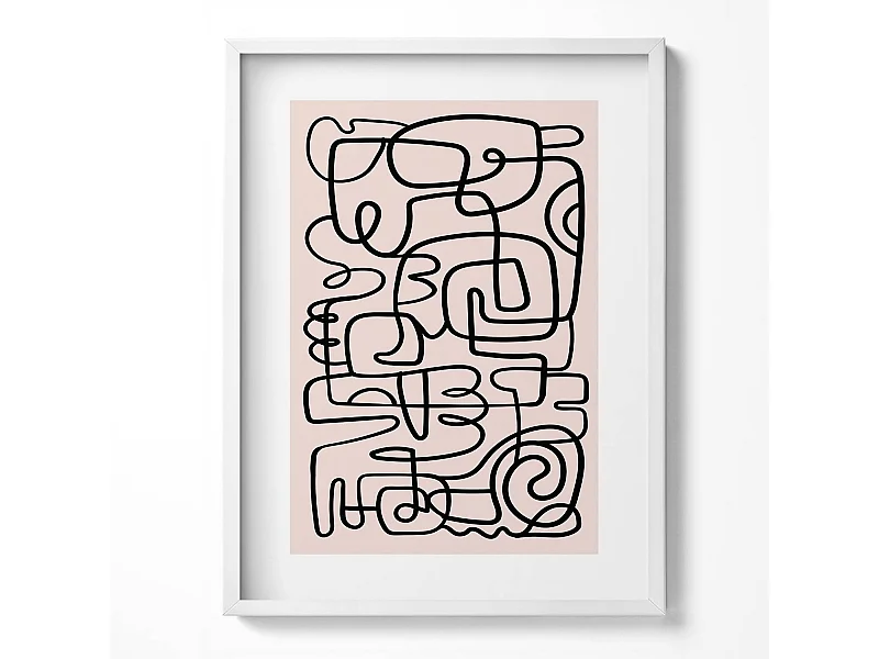 Dekoratives Gemälde mit weißem Rahmen, abstrakte Kunstformen 60 x 80 cm – perfekt für das Wohn- oder Schlafzimmer