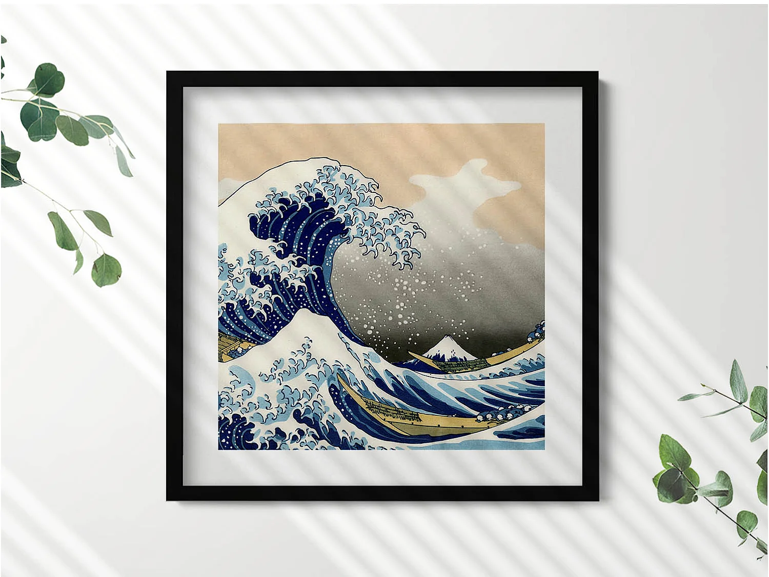 Dekoratives Gemälde mit schwarzem Rahmen, traditionelle japanische Architektur, 50 x 50 cm – perfekt für das Wohn- oder Schlafzimmer