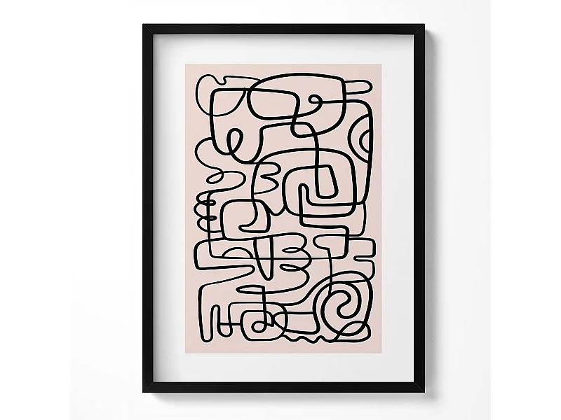 Tableau décoratif avec cadre noir, Formes abstraites d'art 60 x 80 cm– Parfait pour le salon ou la chambre