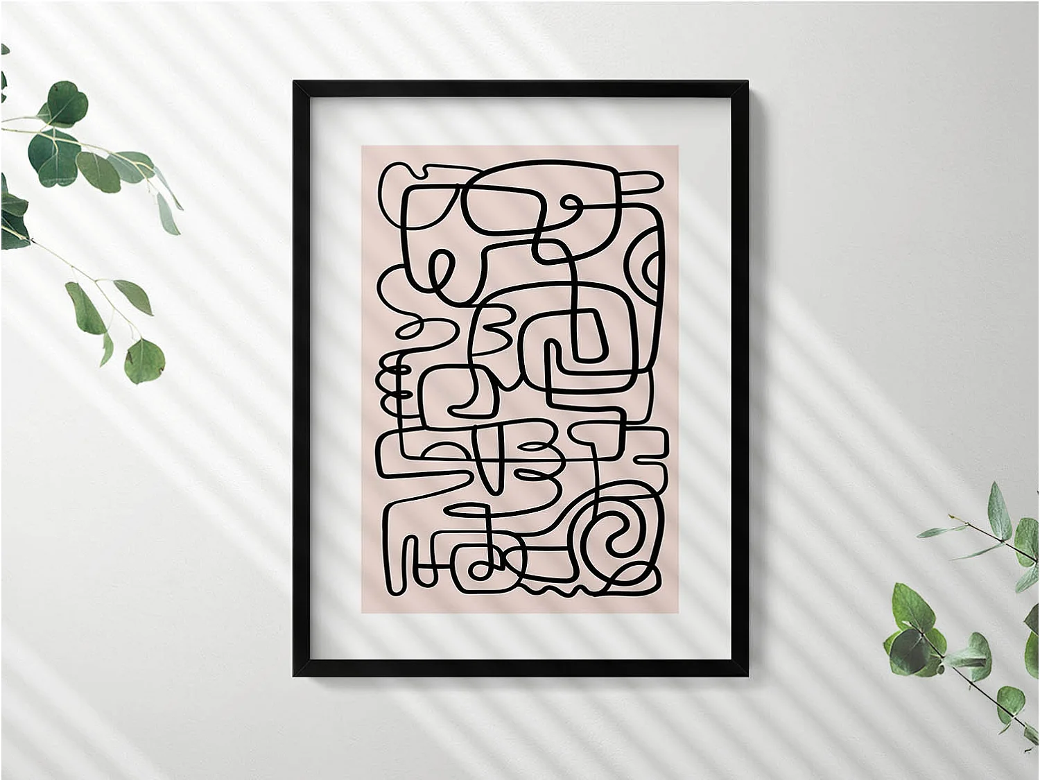 Dekoratives Gemälde mit schwarzem Rahmen, abstrakte Kunstformen 60 x 80 cm – perfekt für das Wohn- oder Schlafzimmer