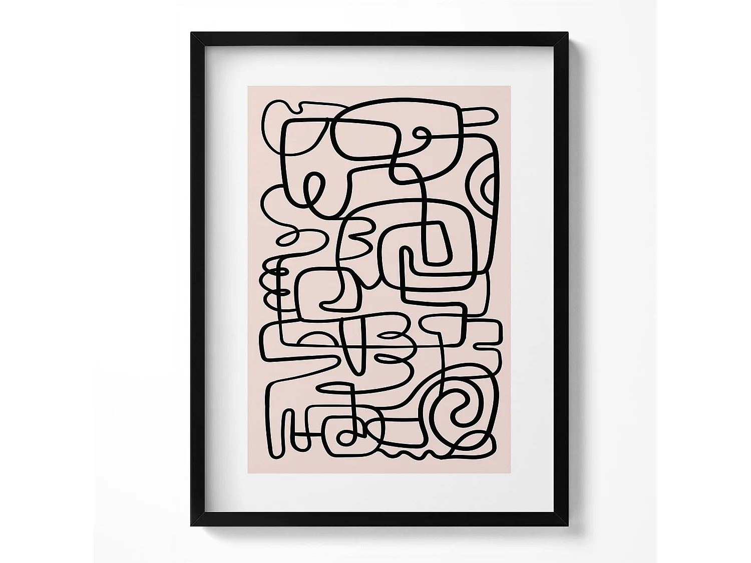 Decoratief schilderij met zwarte lijst, abstracte kunstvormen 60 x 80 cm – perfect voor de woon- of slaapkamer