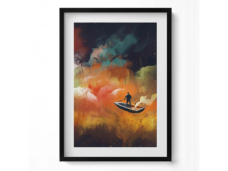 Decoratief schilderij met zwarte lijst, Een abstract idee van het volwassen leven 50 x 70 cm – Perfect voor de woon- of slaapkamer