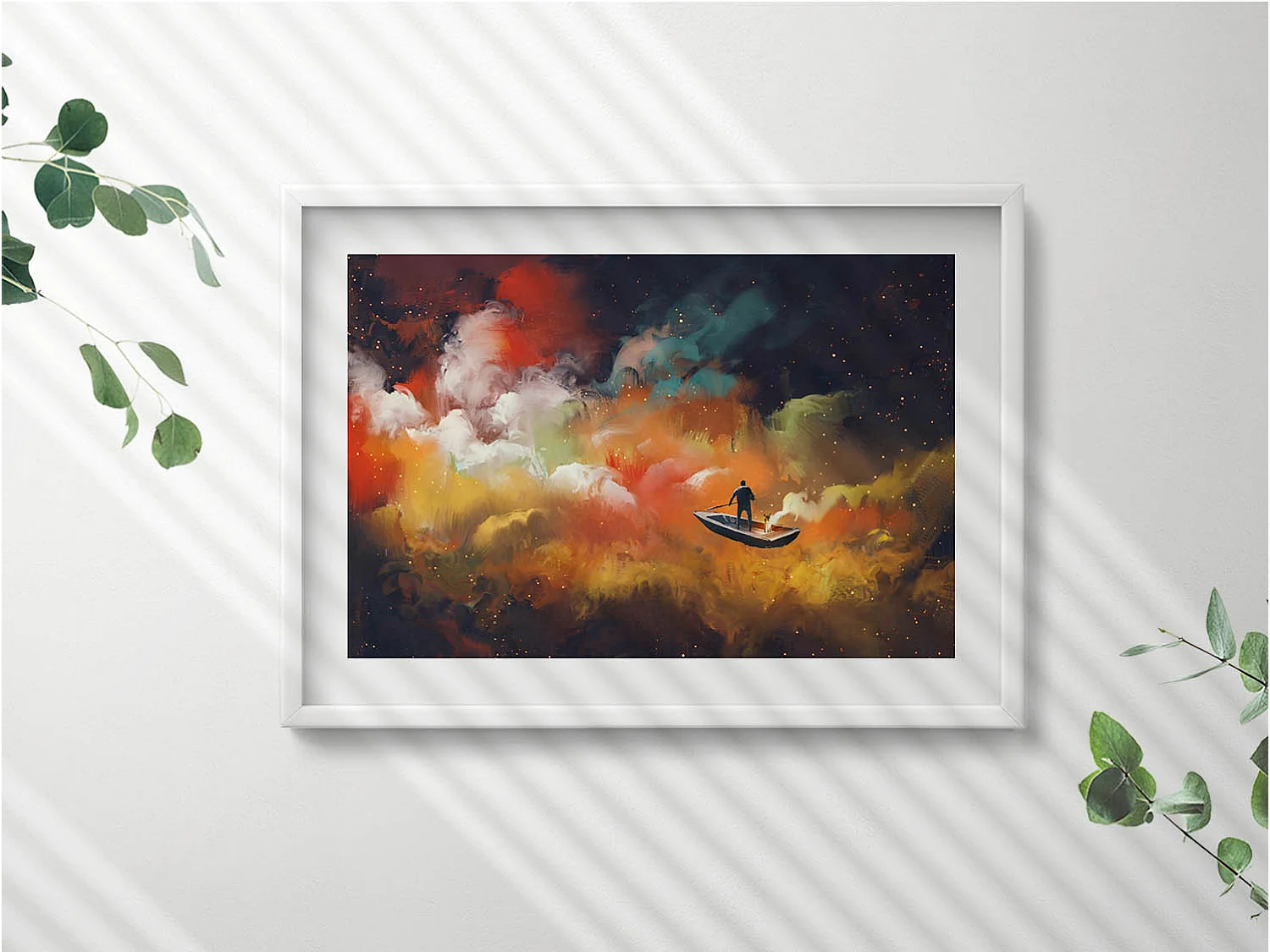 Dekoratives Gemälde mit weißem Rahmen, Eine abstrakte Vorstellung vom Erwachsenenleben 70 x 50 cm – Perfekt für das Wohn- oder Schlafzimmer