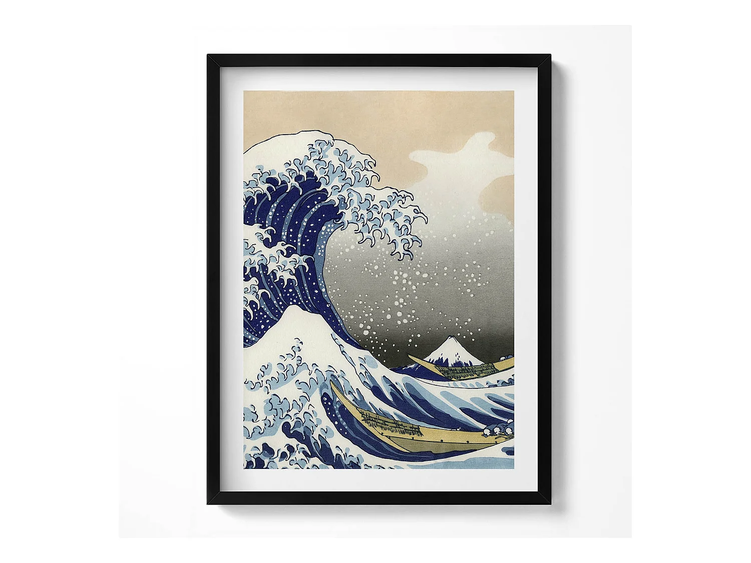 Tableau décoratif avec cadre noir, Grosse vague à Kanagawa 60 x 80 cm– Parfait pour le salon ou la chambre