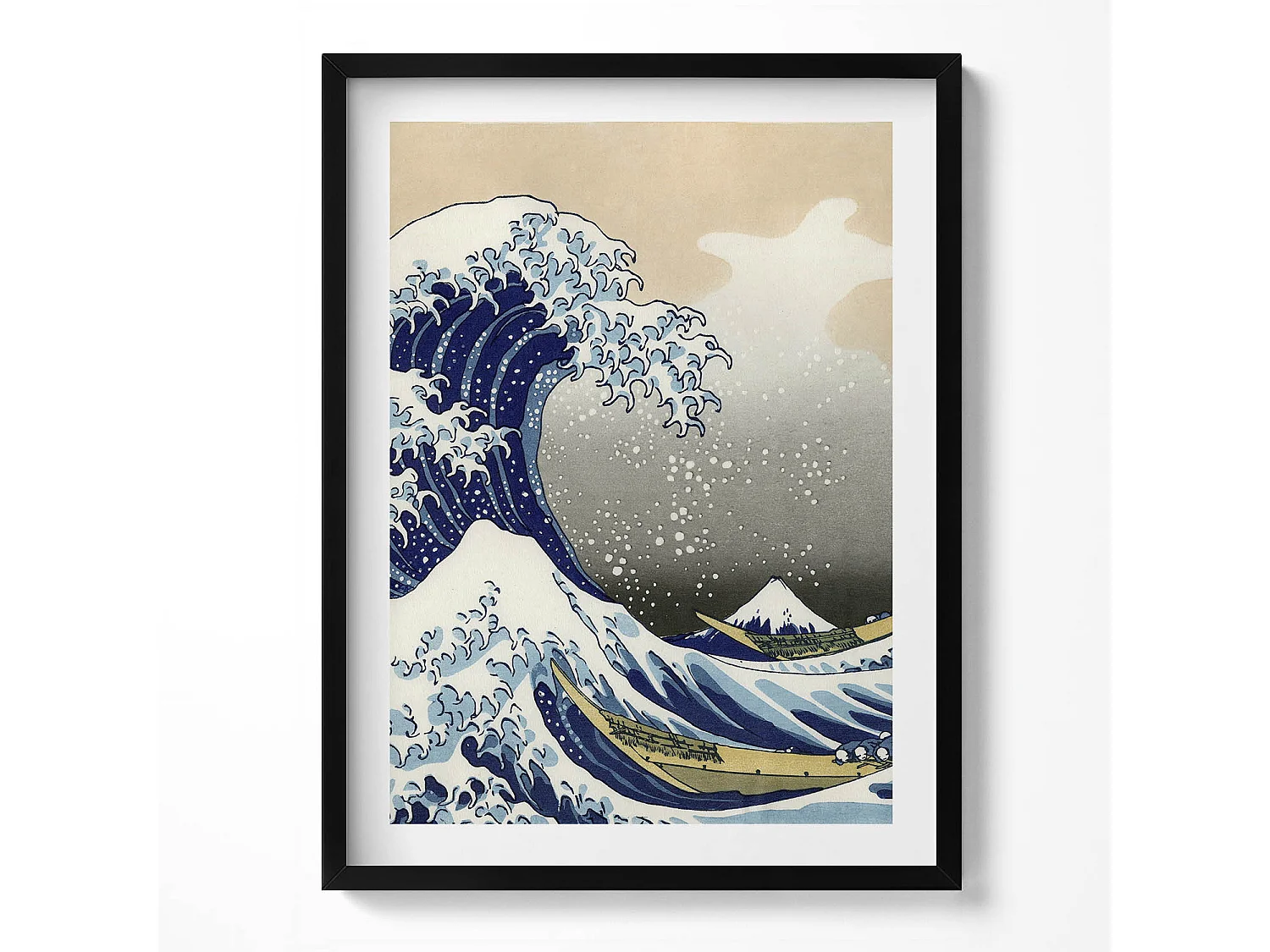 Dekoratives Gemälde mit schwarzem Rahmen, Große Welle in Kanagawa 60 x 80 cm – Perfekt für das Wohn- oder Schlafzimmer