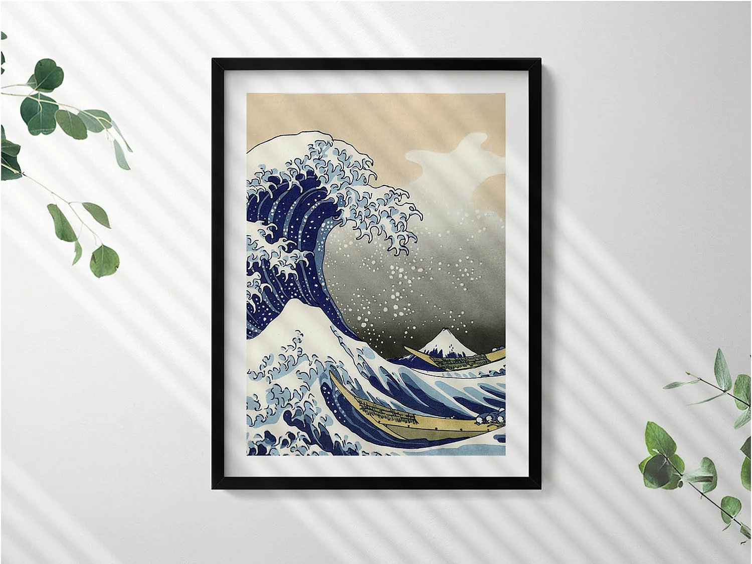 Dekoratives Gemälde mit schwarzem Rahmen, Große Welle in Kanagawa 60 x 80 cm – Perfekt für das Wohn- oder Schlafzimmer