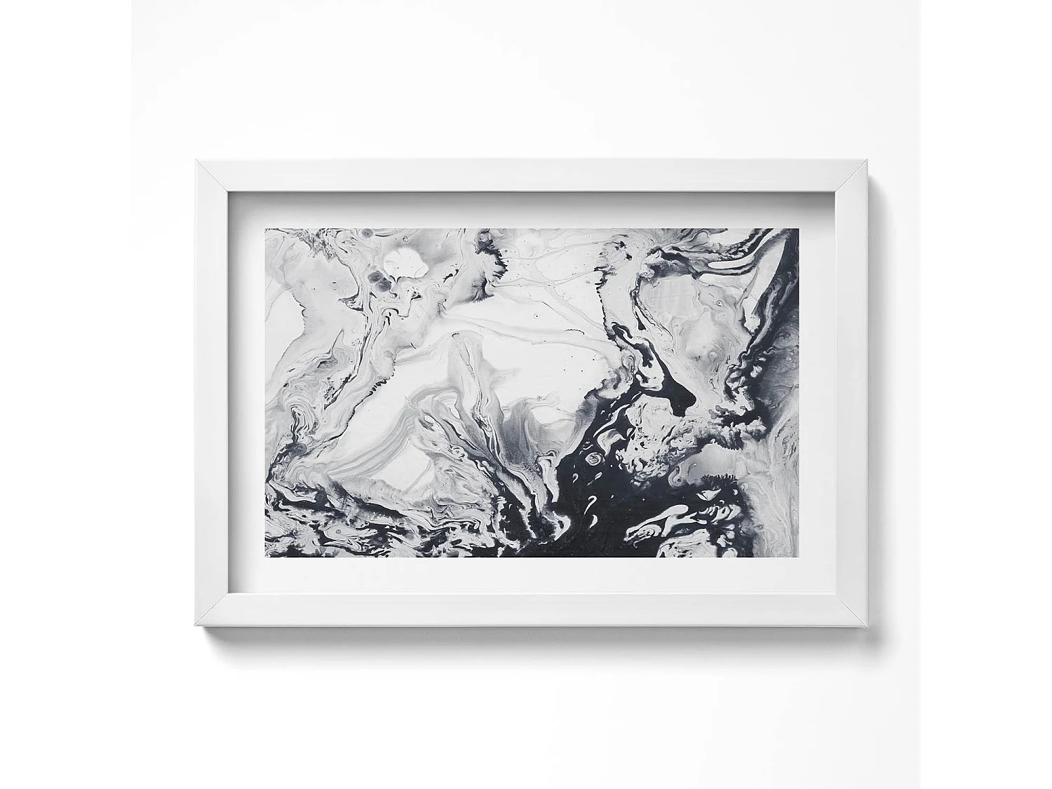 Quadro decorativo con cornice bianca, Astrazione inchiostro - inchiostro marmorizzato 30 x 20 cm - Perfetto per il soggiorno o la camera da letto