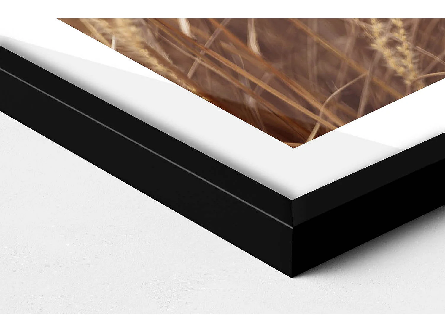 Decoratief schilderij met zwarte lijst, Boheemse grasgranen natuur 60 x 80 cm – Perfect voor in de woon- of slaapkamer