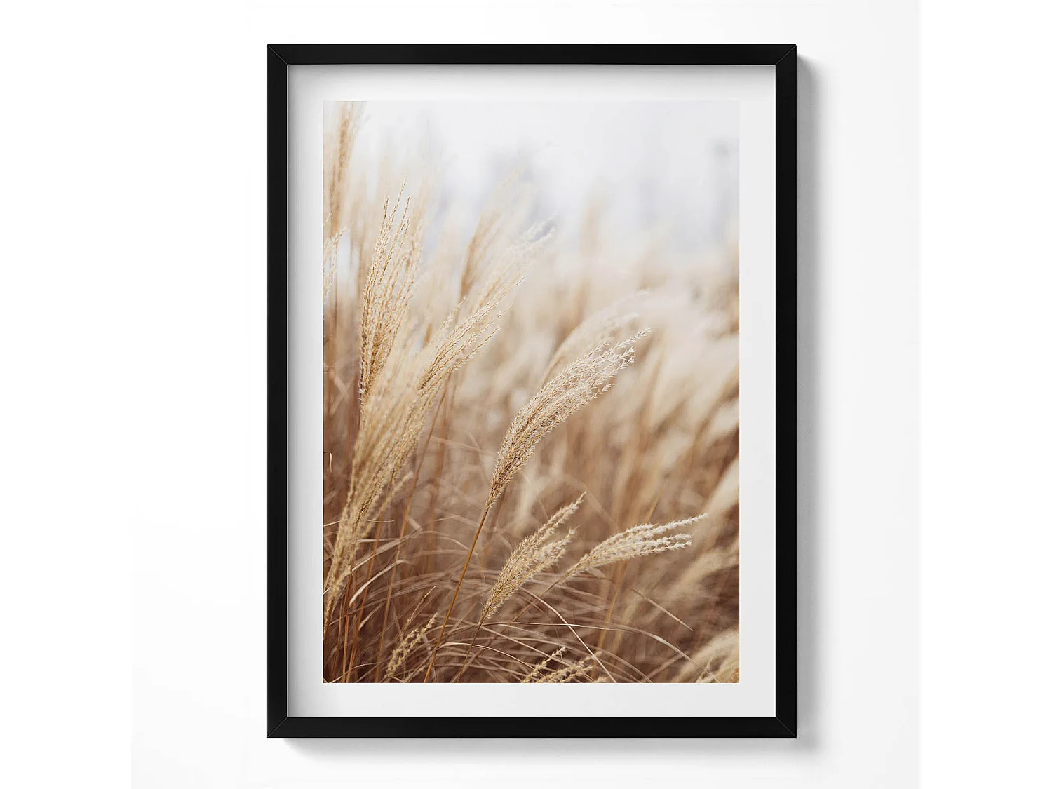 Tableau décoratif avec cadre noir, Céréales d'herbe de bohème nature 60 x 80 cm– Parfait pour le salon ou la chambre