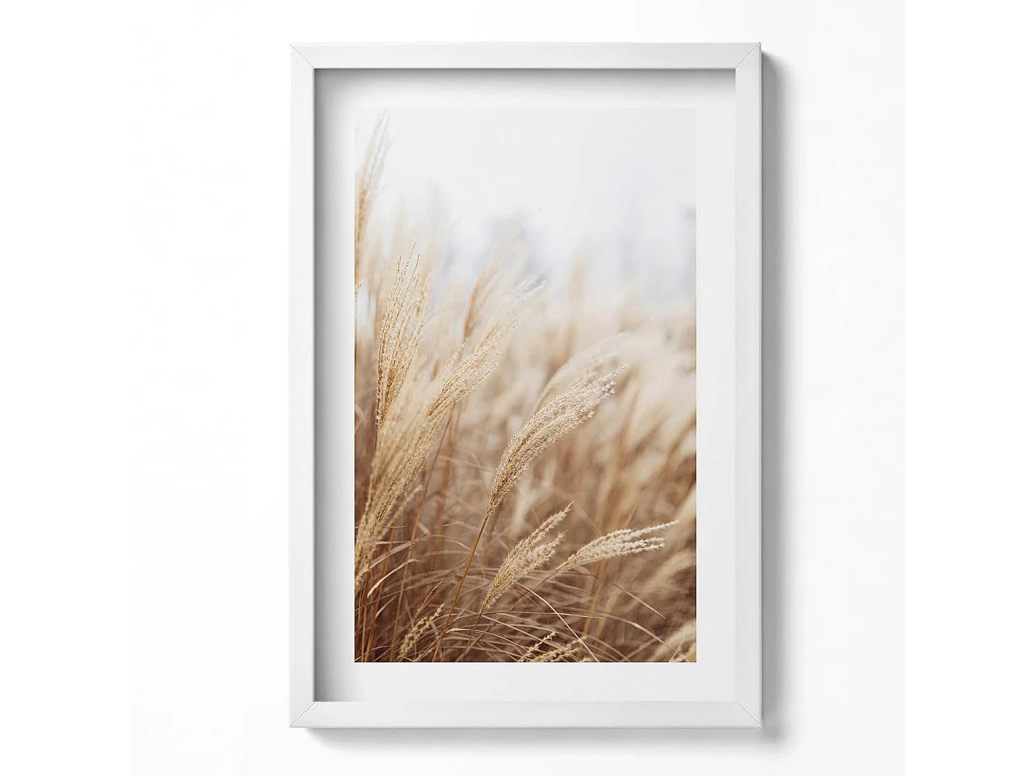 Dekoratives Gemälde mit weißem Rahmen, Böhmisches Gras, Getreide, Natur, 40 x 60 cm – perfekt für das Wohnzimmer oder Schlafzimmer