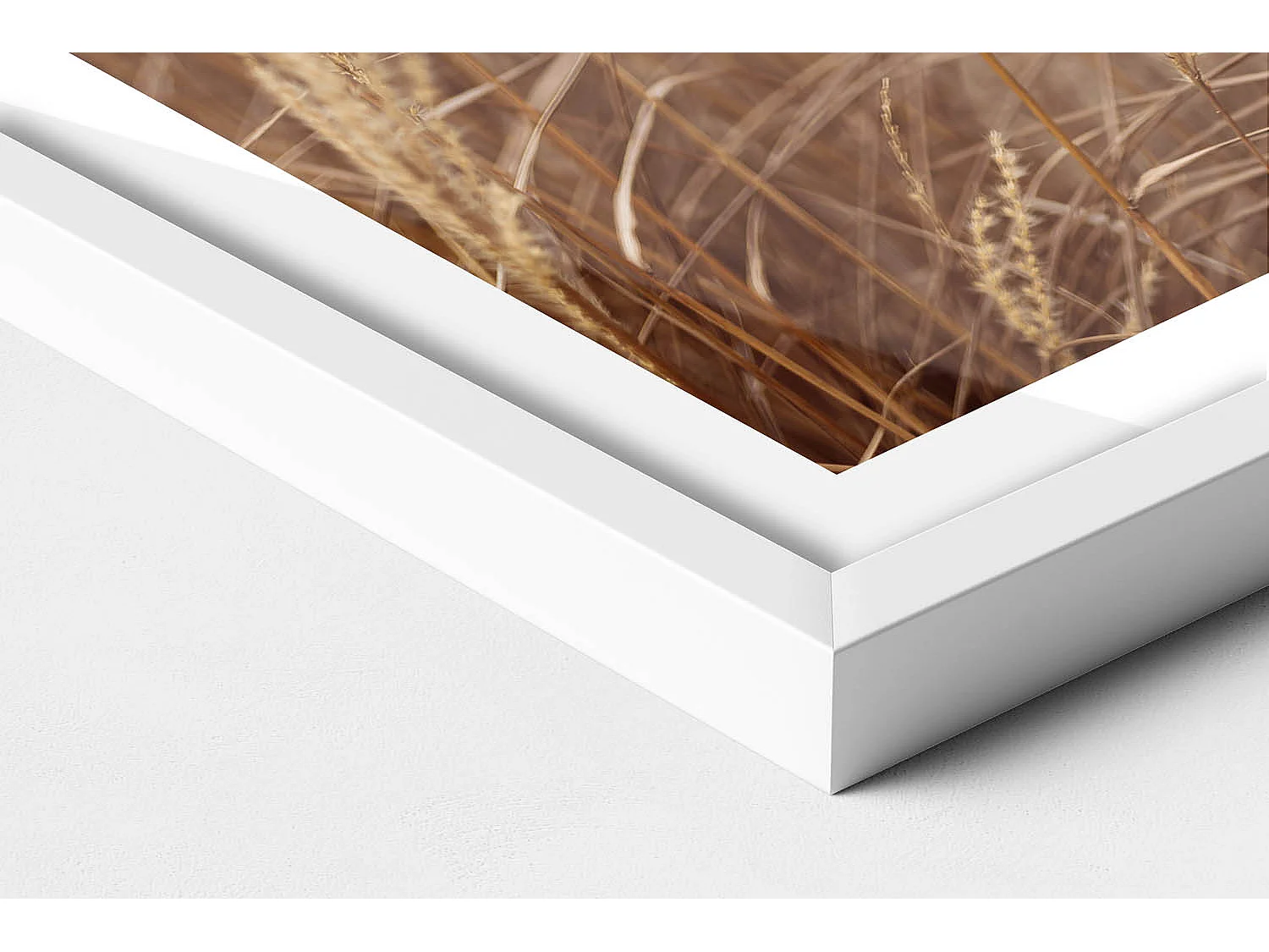 Tableau décoratif avec cadre blanc, Céréales d'herbe de bohème nature 40 x 60 cm– Parfait pour le salon ou la chambre