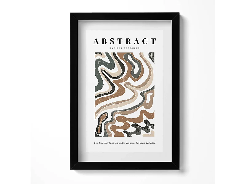 Decoratief schilderij met zwarte lijst, Lineaire bohemien abstractie 20 x 30 cm - Perfect voor de woon- of slaapkamer