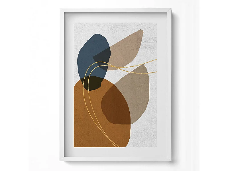 Decoratief schilderij met witte lijst, abstracte bohemien compositie 50 x 70 cm – perfect voor de woon- of slaapkamer