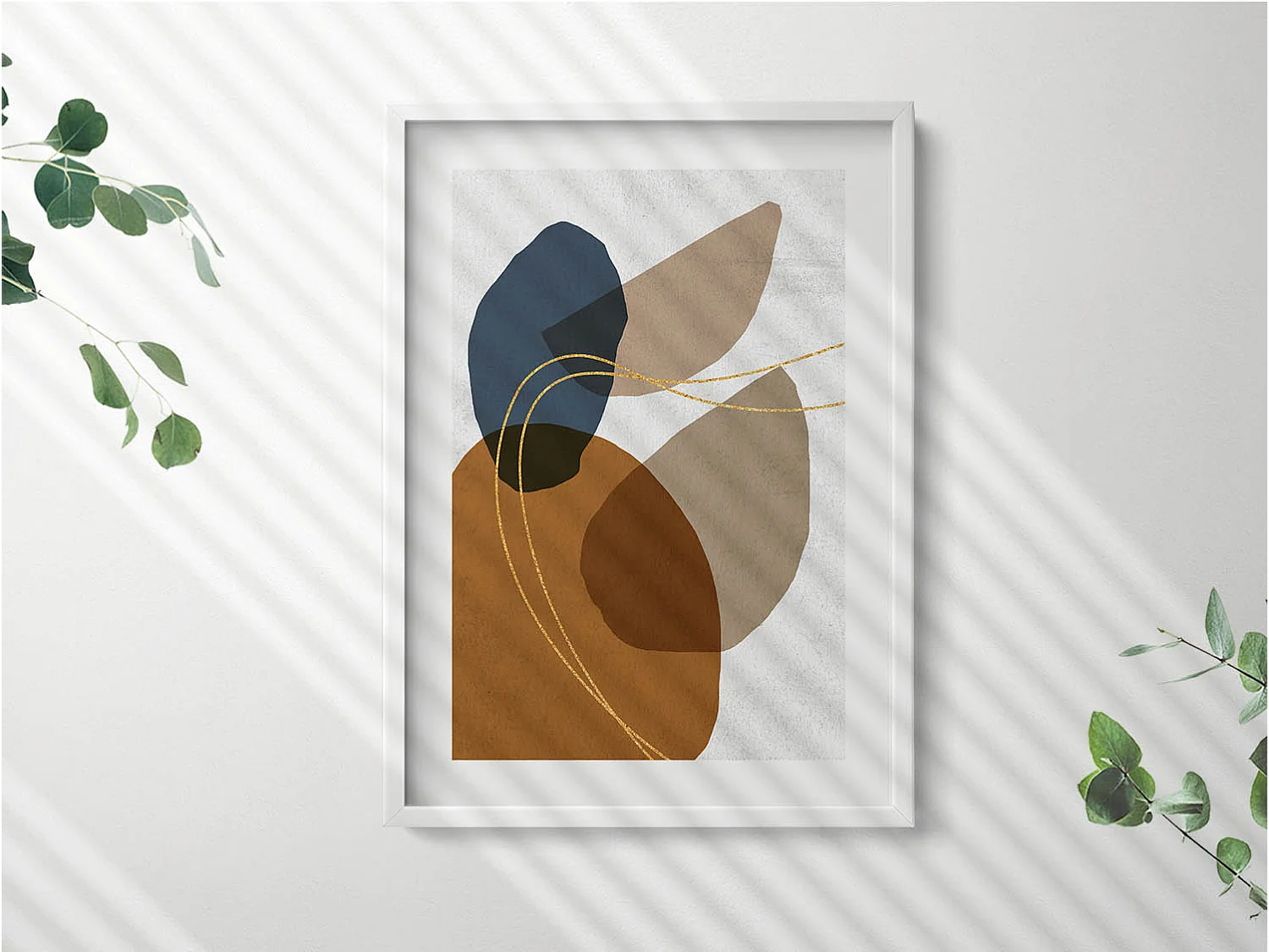 Dekoratives Gemälde mit weißem Rahmen, abstrakte böhmische Komposition 50 x 70 cm – perfekt für das Wohn- oder Schlafzimmer