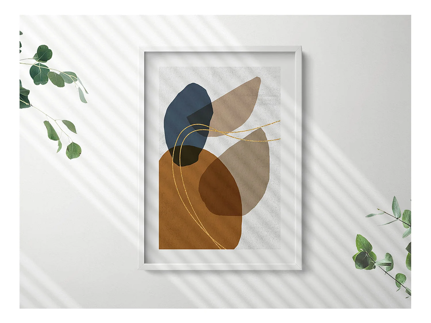Tableau décoratif avec cadre blanc, Composition bohème abstraite 50 x 70 cm– Parfait pour le salon ou la chambre