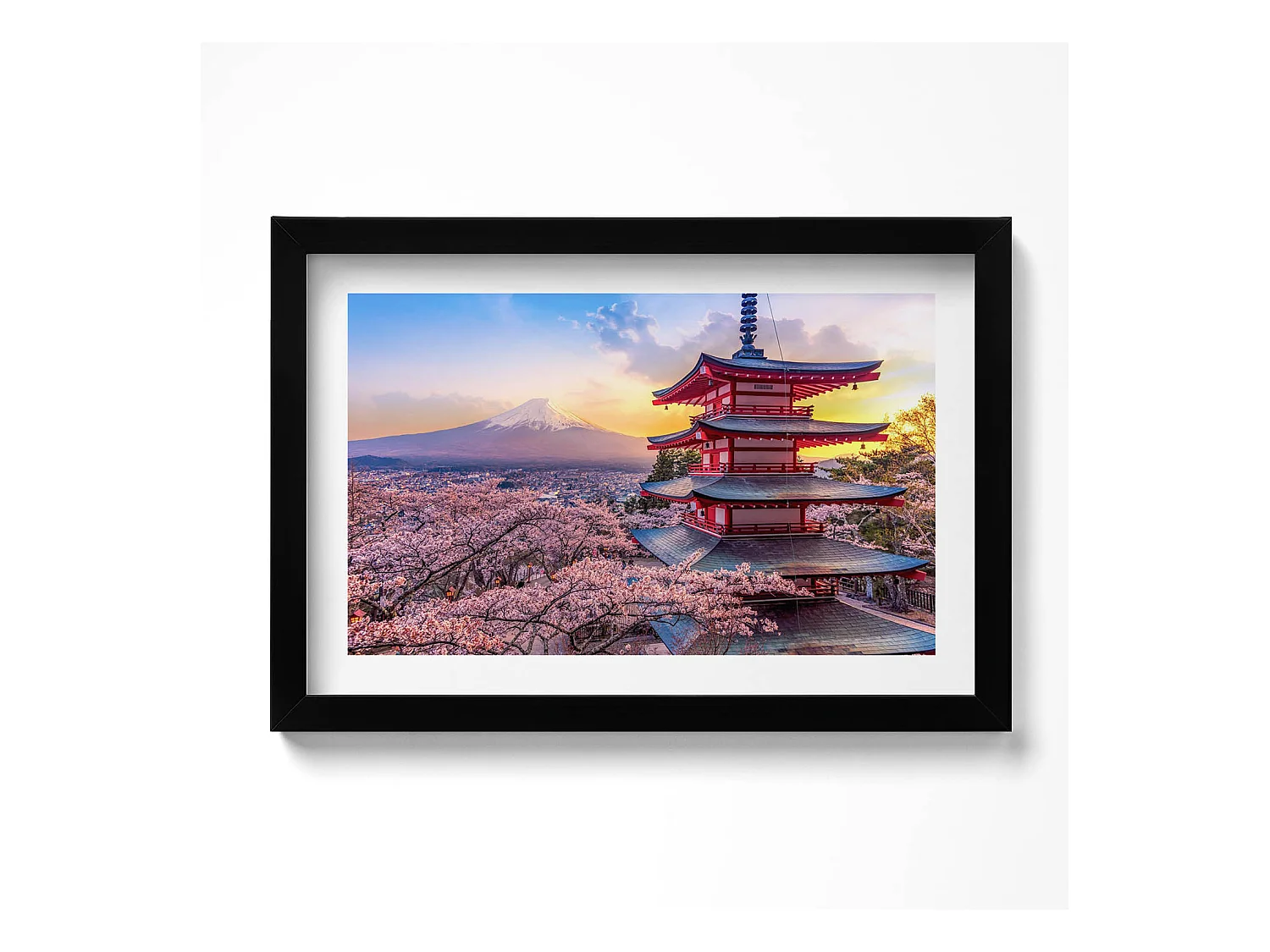 Tableau décoratif avec cadre noir, construction japonaise 30 x 20 cm – Parfait pour le salon ou la chambre