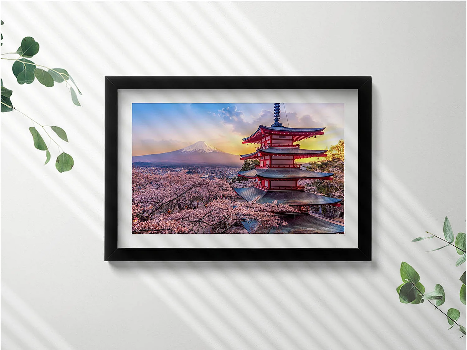 Tableau décoratif avec cadre noir, construction japonaise 30 x 20 cm – Parfait pour le salon ou la chambre