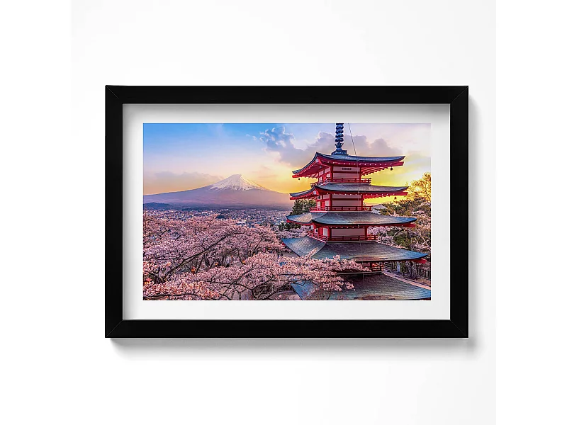 Dekoratives Gemälde mit schwarzem Rahmen, japanische Konstruktion 30 x 20 cm – Perfekt für das Wohn- oder Schlafzimmer