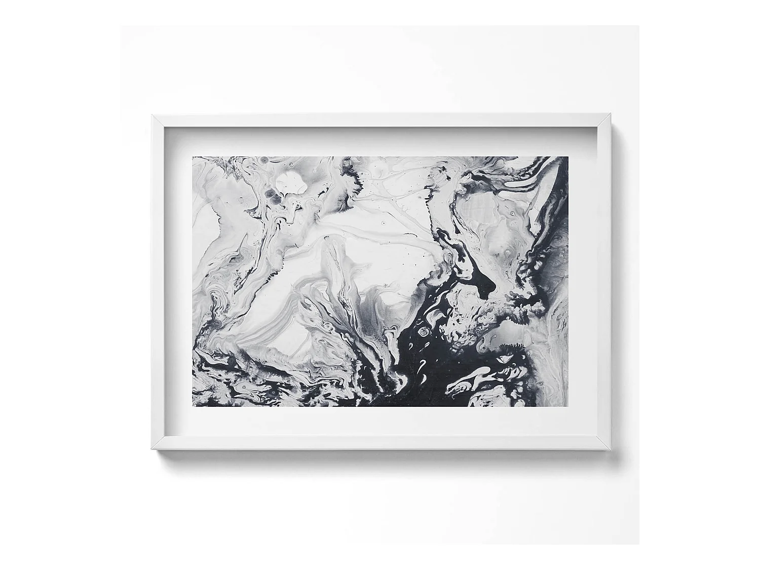Tableau décoratif avec cadre blanc, Abstraction d'encre - encre de marbre 70 x 50 cm– Parfait pour le salon ou la chambre