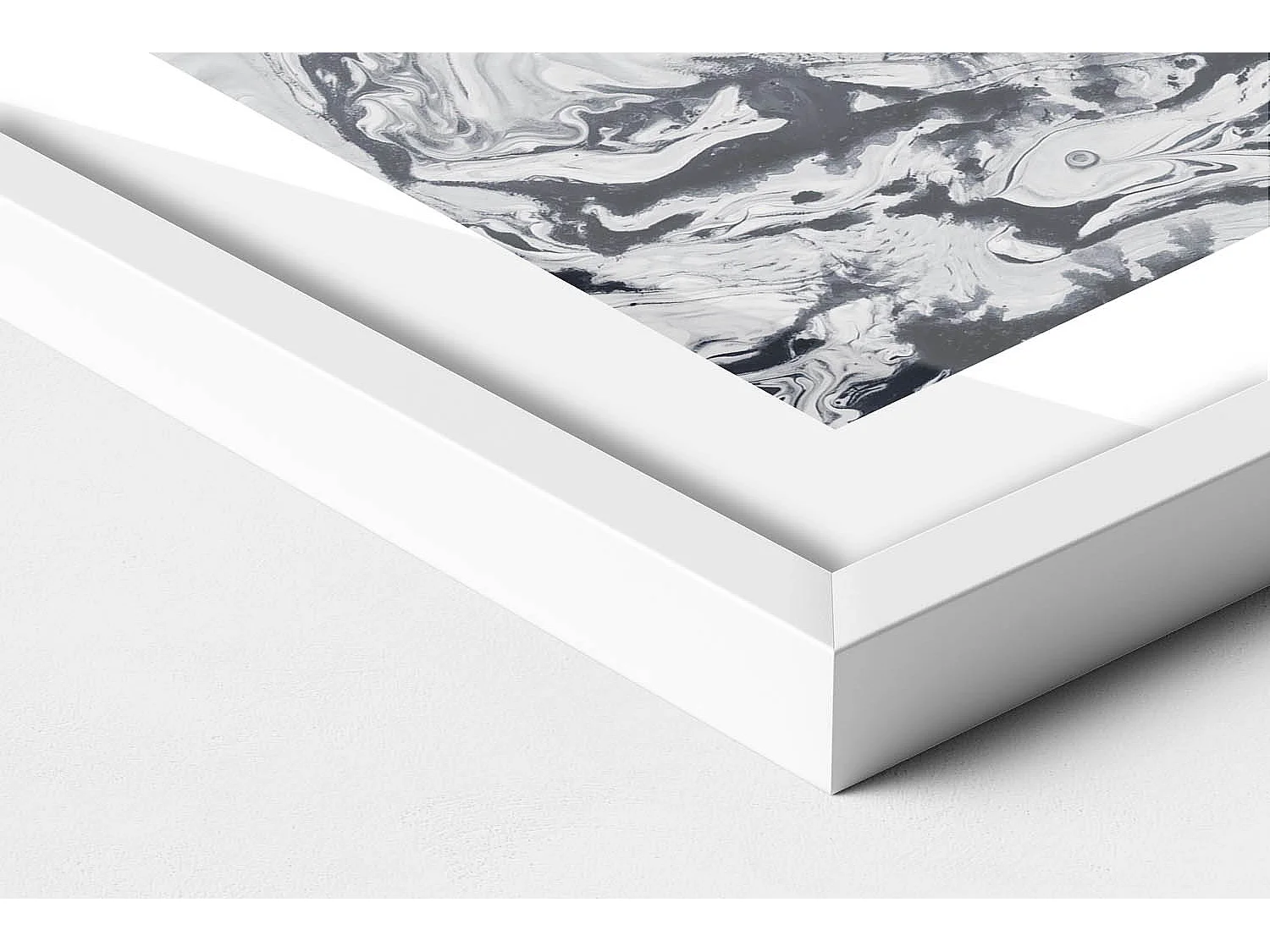 Dekoratives Gemälde mit weißem Rahmen, Tuscheabstraktion – Marmortinte 70 x 50 cm – Perfekt für das Wohn- oder Schlafzimmer