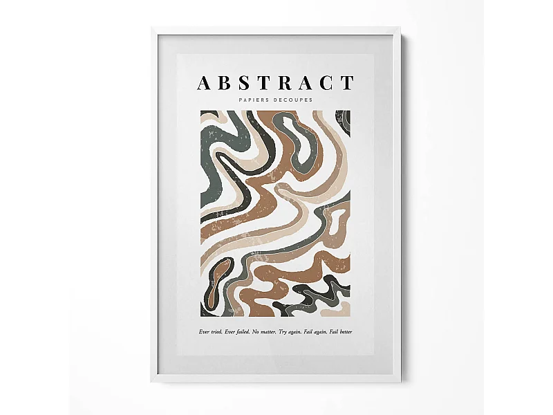 Tableau décoratif avec cadre blanc, Abstraction bohème linéaire 70 x 100 cm– Parfait pour le salon ou la chambre