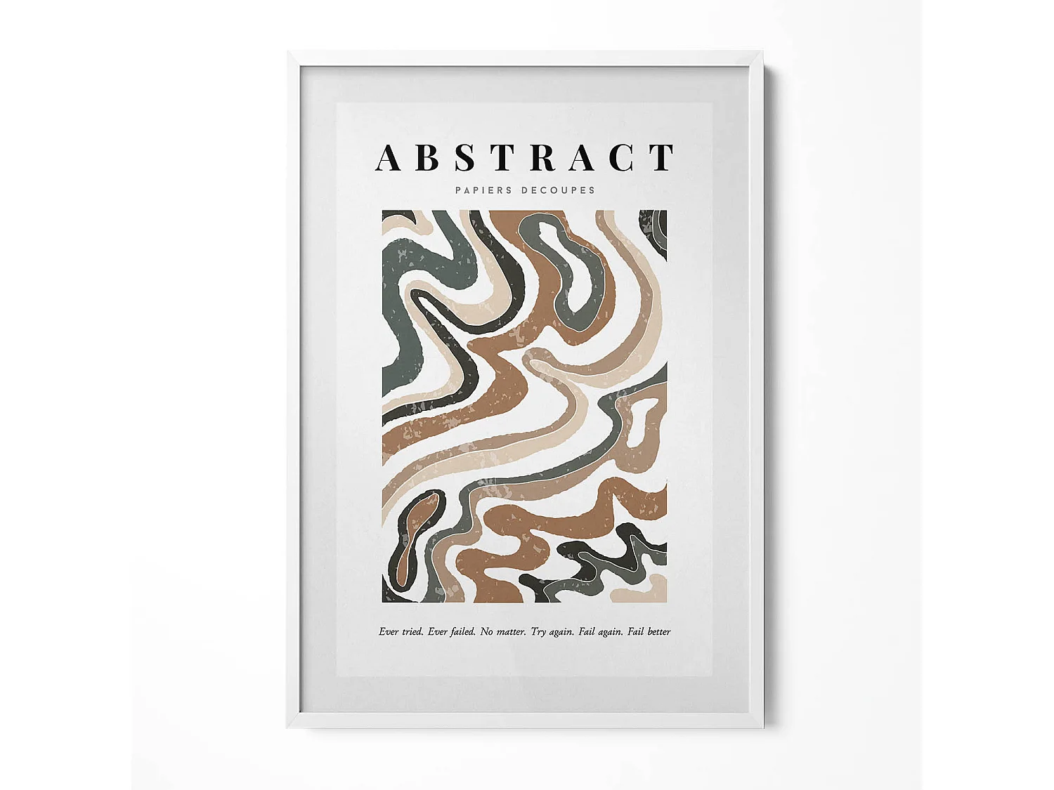 Decoratief schilderij met witte lijst, Lineaire bohemien abstractie 70 x 100 cm – Perfect voor de woon- of slaapkamer