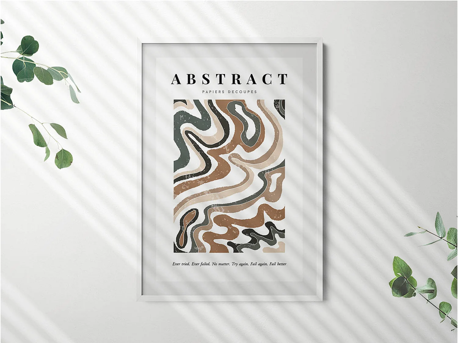 Decoratief schilderij met witte lijst, Lineaire bohemien abstractie 70 x 100 cm – Perfect voor de woon- of slaapkamer