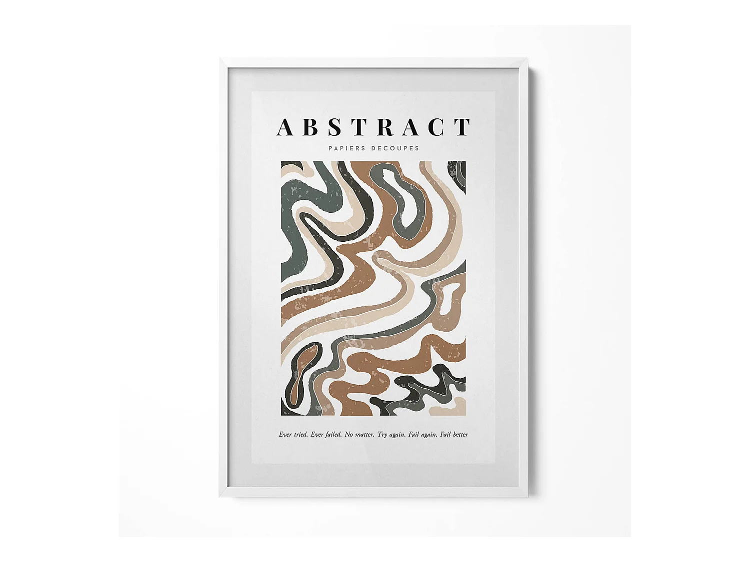 Tableau décoratif avec cadre blanc, Abstraction bohème linéaire 70 x 100 cm– Parfait pour le salon ou la chambre