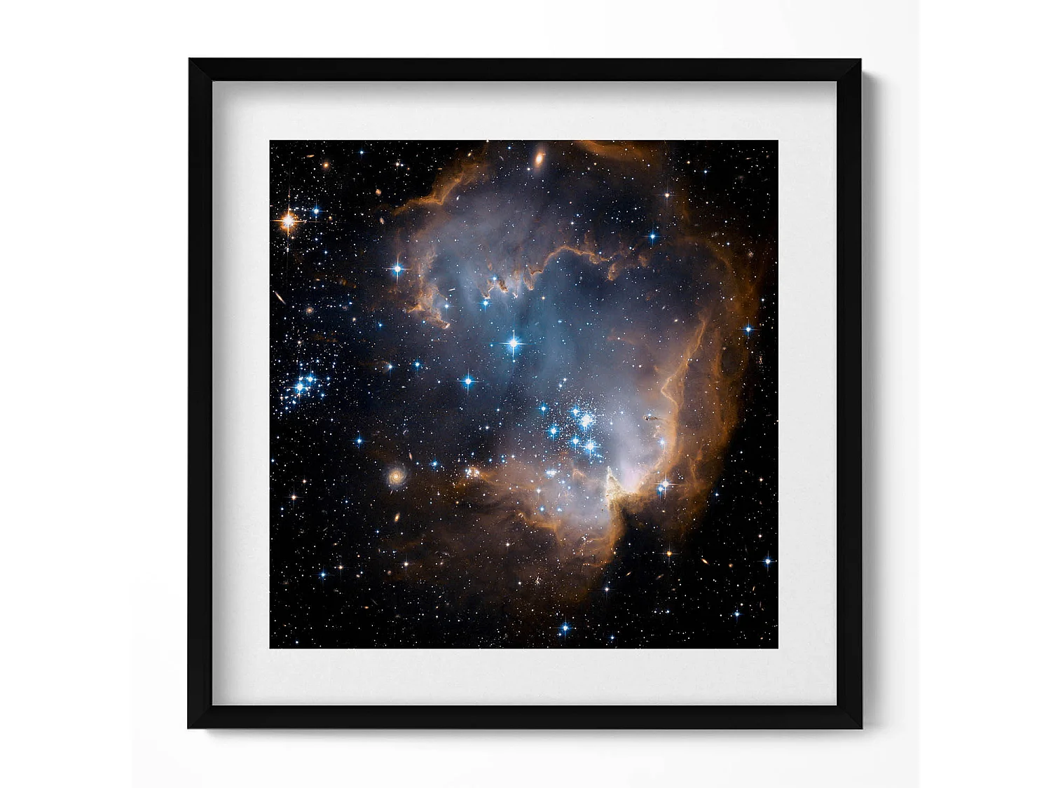 Decoratief schilderij met zwarte lijst, Boheemse zon en abstracte planten 50 x 50 cm - Perfect voor de woon- of slaapkamer