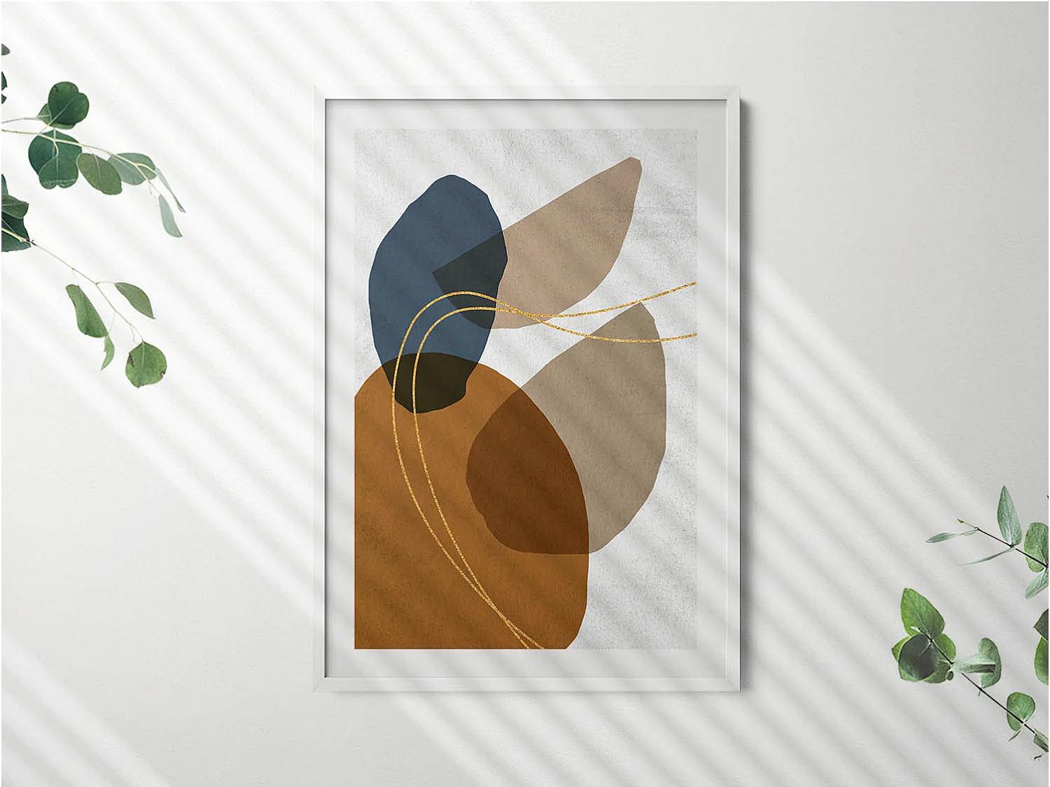 Dekoratives Gemälde mit weißem Rahmen, abstrakte böhmische Komposition 70 x 100 cm – perfekt für das Wohn- oder Schlafzimmer