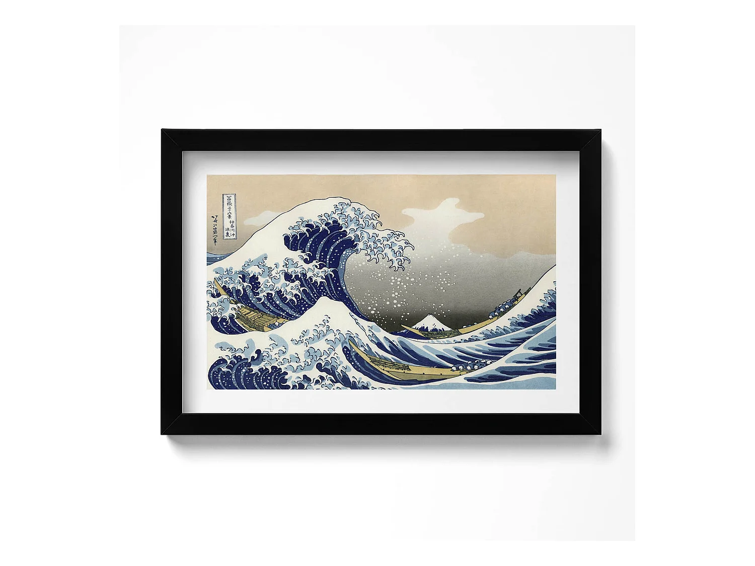 Dekoratives Gemälde mit schwarzem Rahmen, Große Welle bei Kanagawa 30 x 20 cm – Perfekt für das Wohn- oder Schlafzimmer